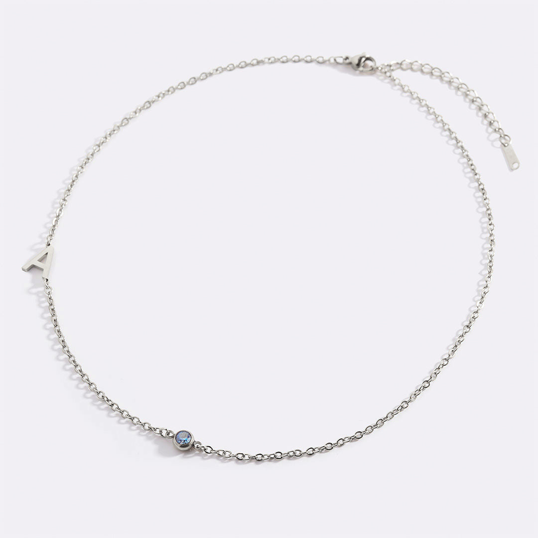 Initial Necklace with Birthstone Accent