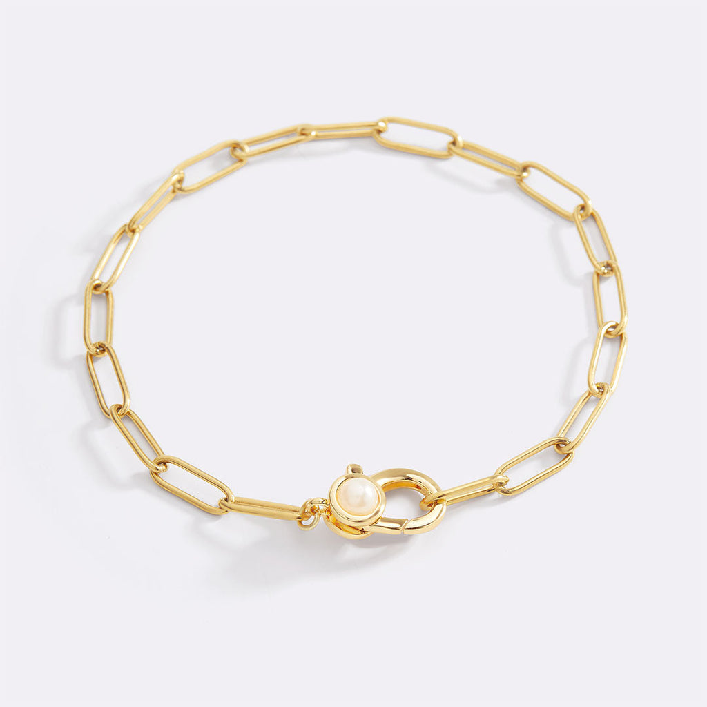 Paperclip Bracelet with Pearl Accent