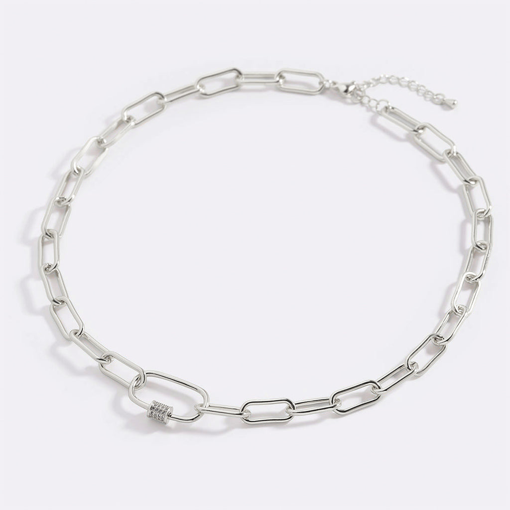 Link Chain Necklace with Pave Carabiner Clasp