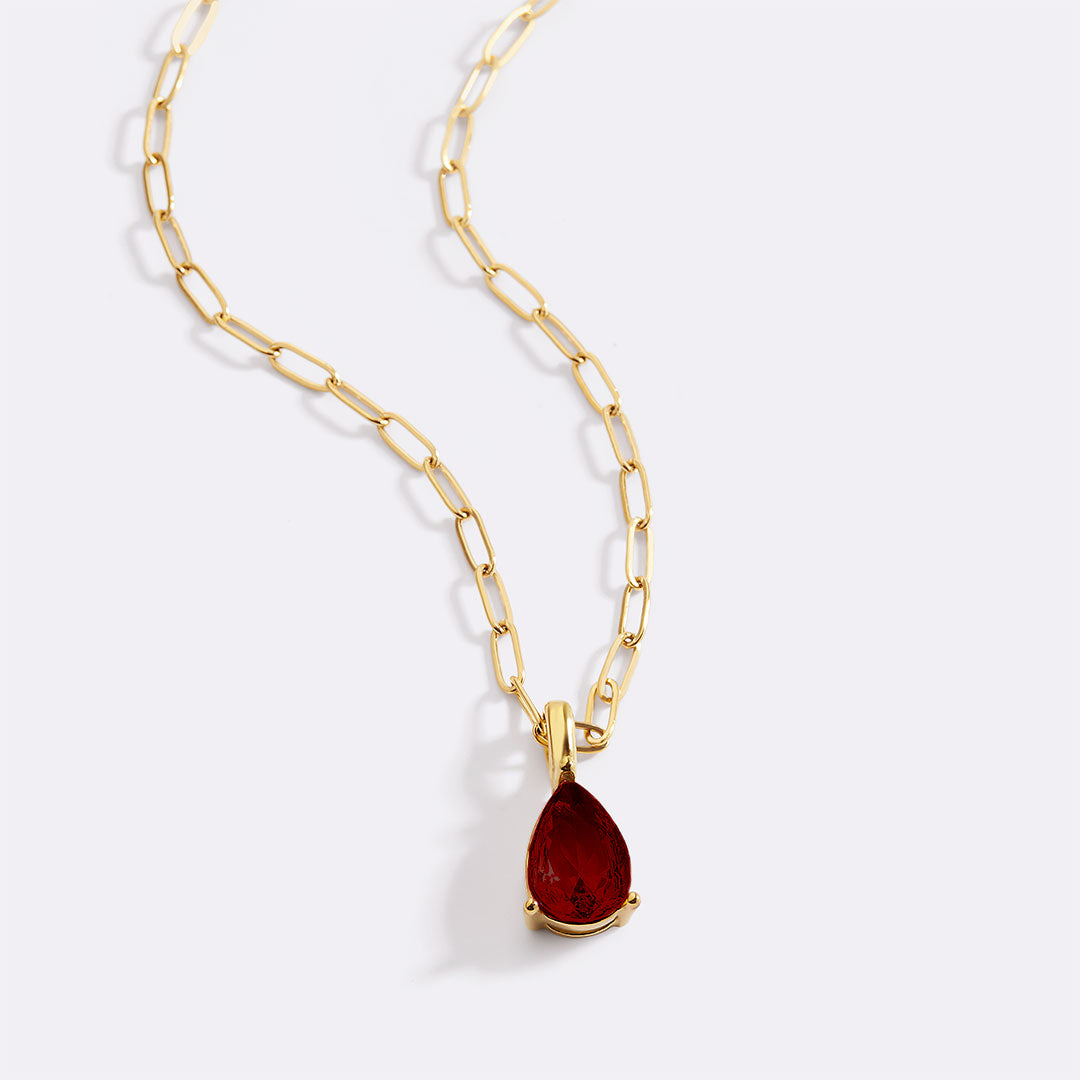 Birthstone Pendant Necklace with Dainty Paperclip Chain