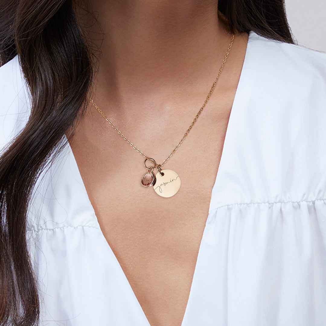 Monogram Script Birthstone Name Necklace