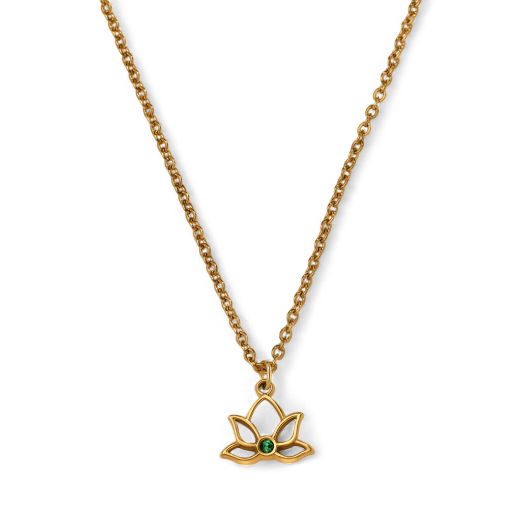 Mini Lotus Birthstone Pendant Necklace