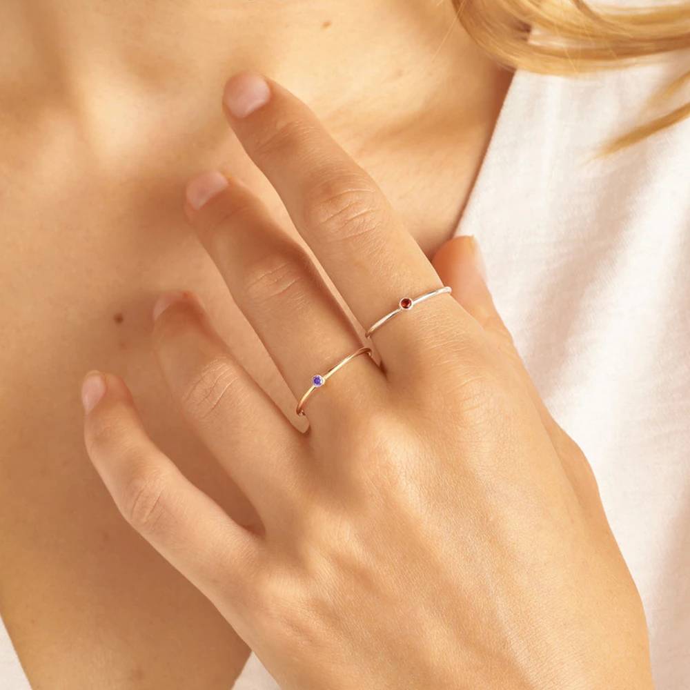 Minimalist Bezel-Set November Birthstone Stacking Band