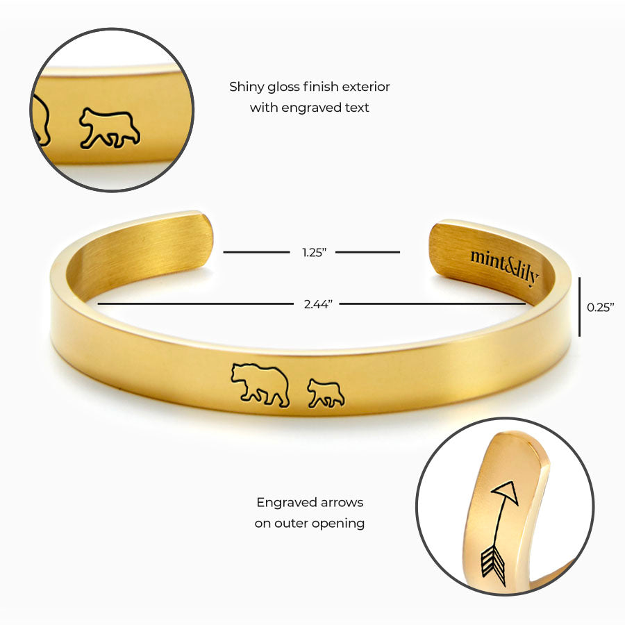 Mama Bear & Her Baby Bears Engraved Cuff Bracelet