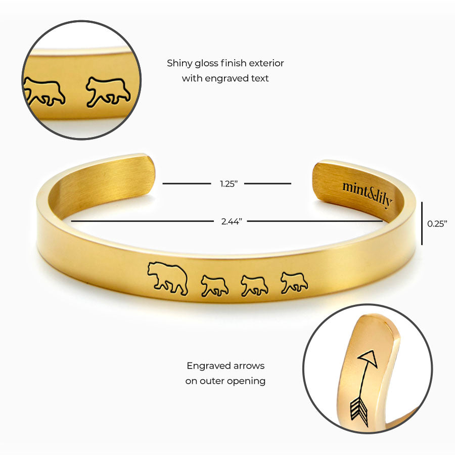 Mama Bear & Her Baby Bears Engraved Cuff Bracelet