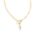 Mint Paperclip Necklace with Pave Cross Charm