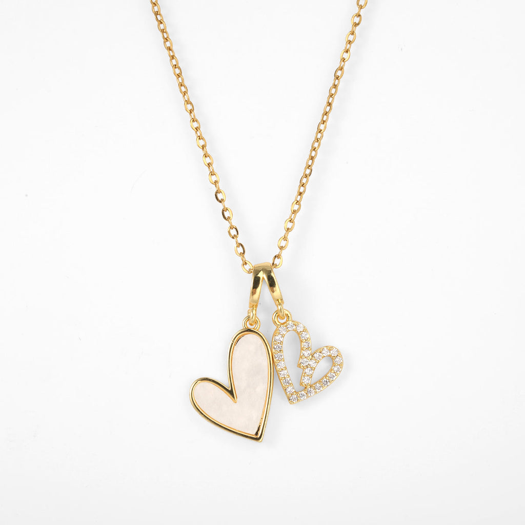Mother of Pearl & Pave Hearts Necklace