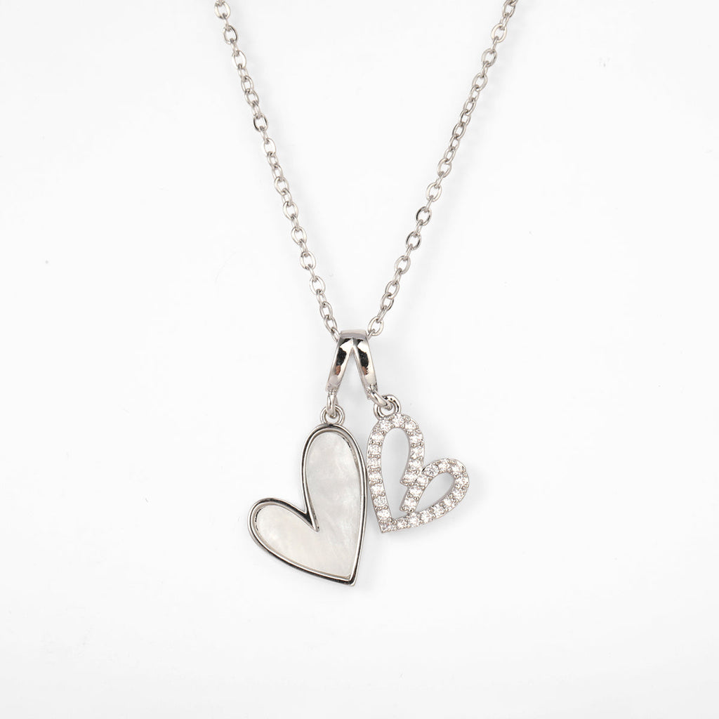 Mother of Pearl & Pave Hearts Necklace