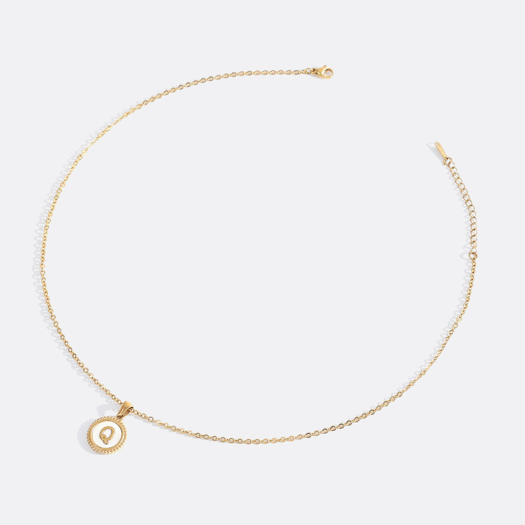 Mother of Pearl Disc Letter Necklace with Cable Chain