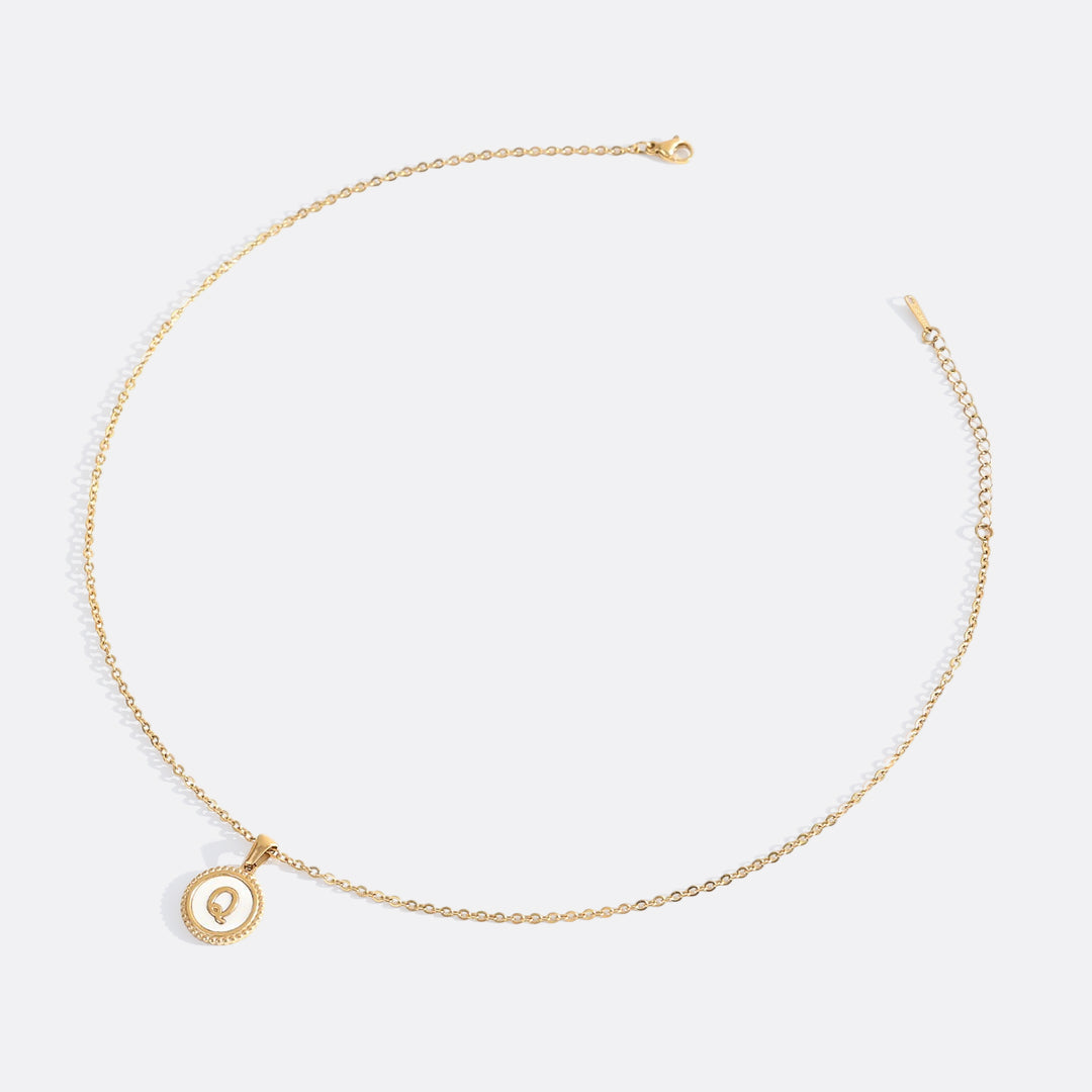 Mother of Pearl Disc Letter Necklace with Cable Chain