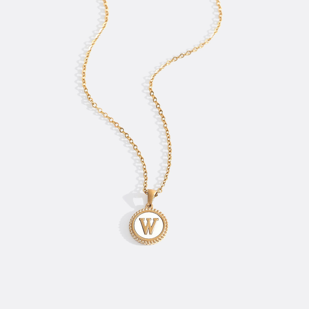 Mother of Pearl Disc Letter Necklace with Cable Chain