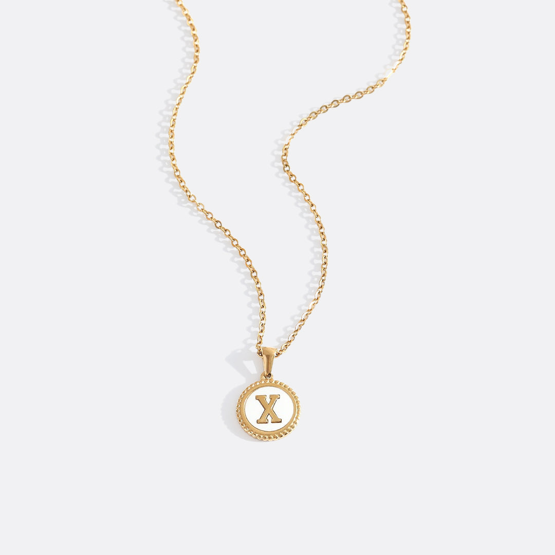 Mother of Pearl Disc Letter Necklace with Cable Chain