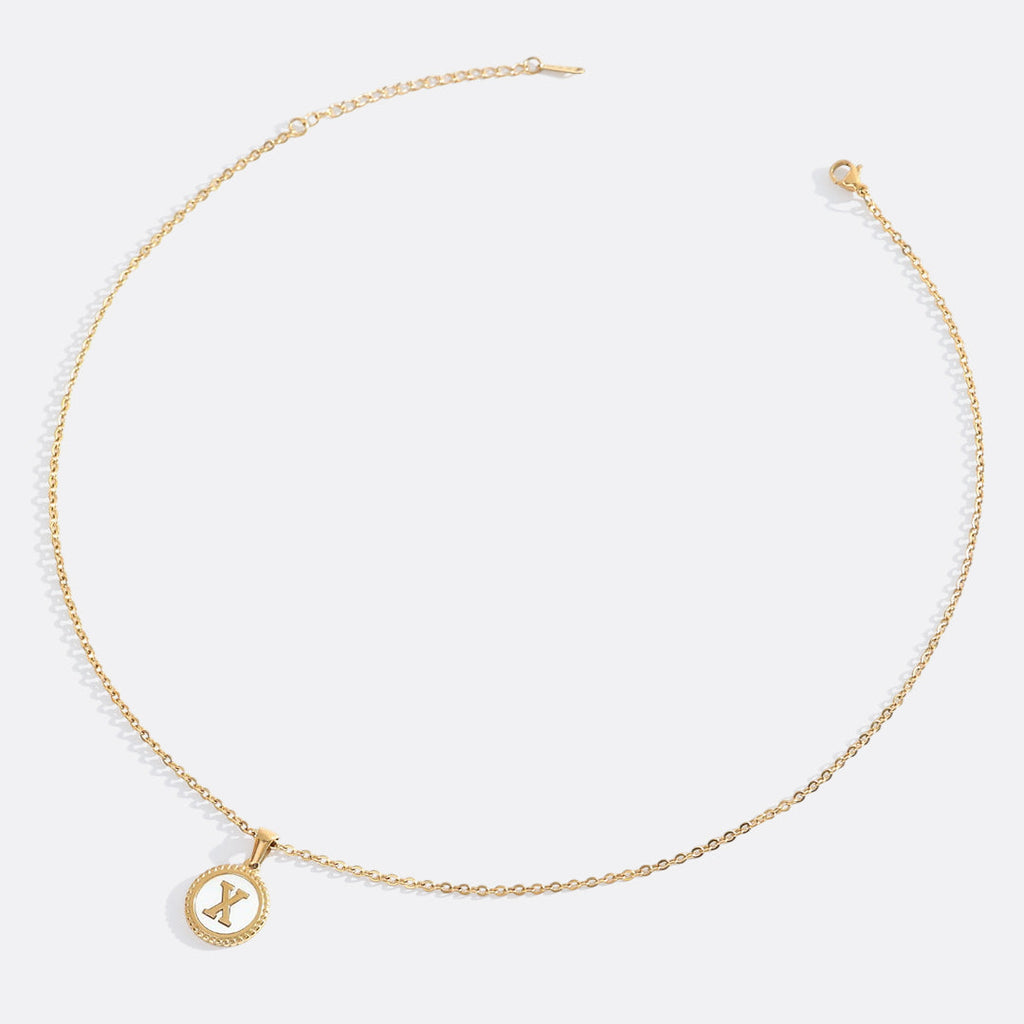 Mother of Pearl Disc Letter Necklace with Cable Chain
