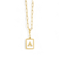 Mother of Pearl Card Initial Necklace | Paperclip Chain