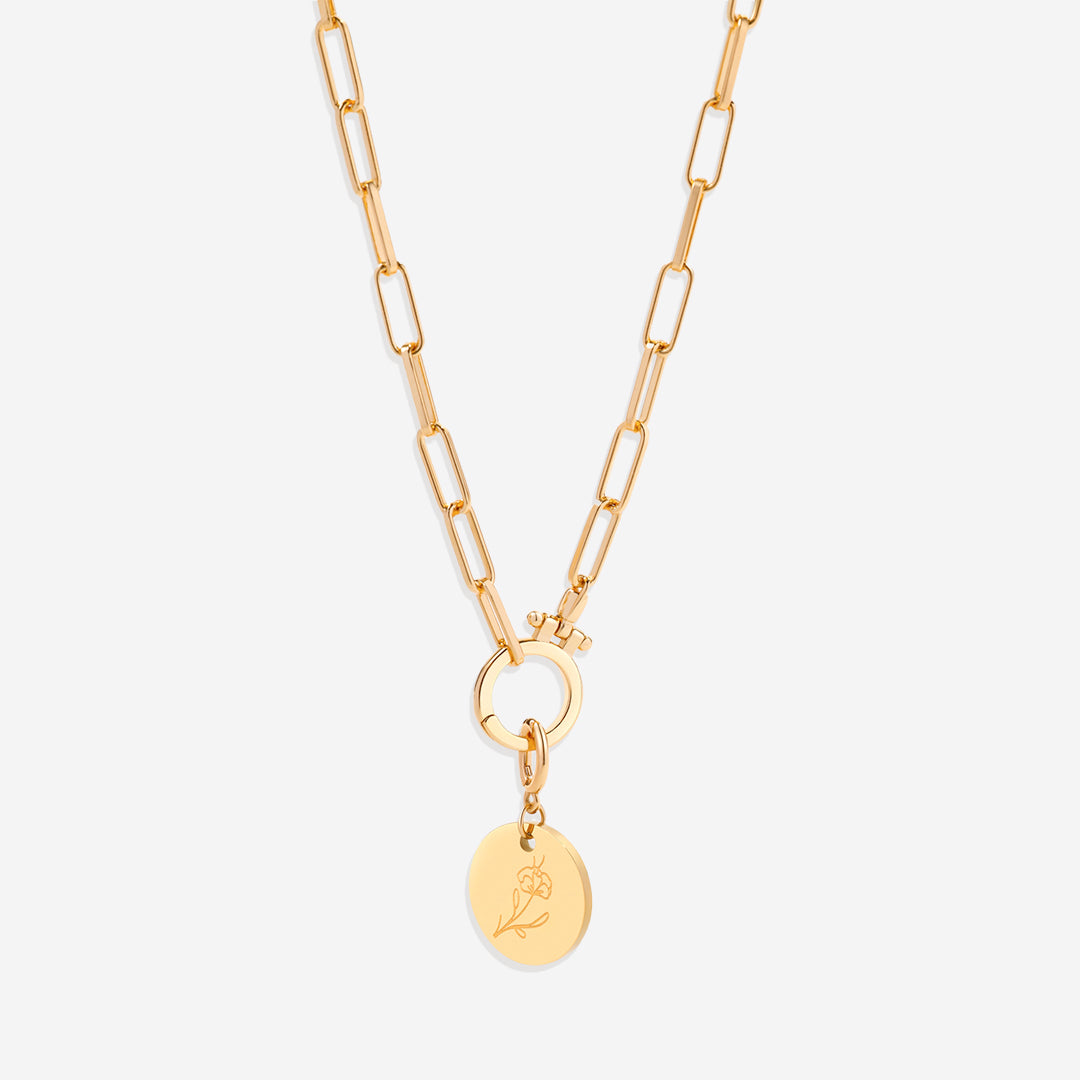 Engraved Birth Flower Disc Charm