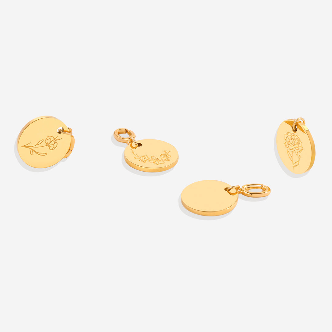 Engraved Birth Flower Disc Charm