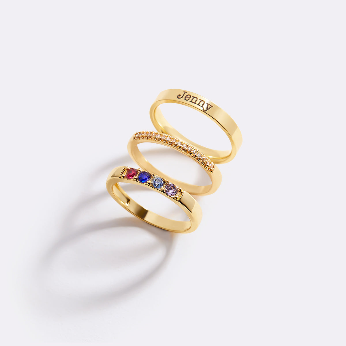 Personalized Name Birthstones Stacking Rings