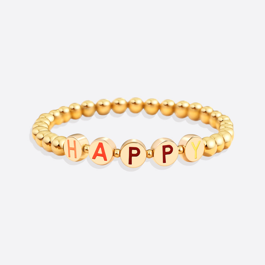 Custom Rainbow Letter Gold Disc Beaded Bracelet