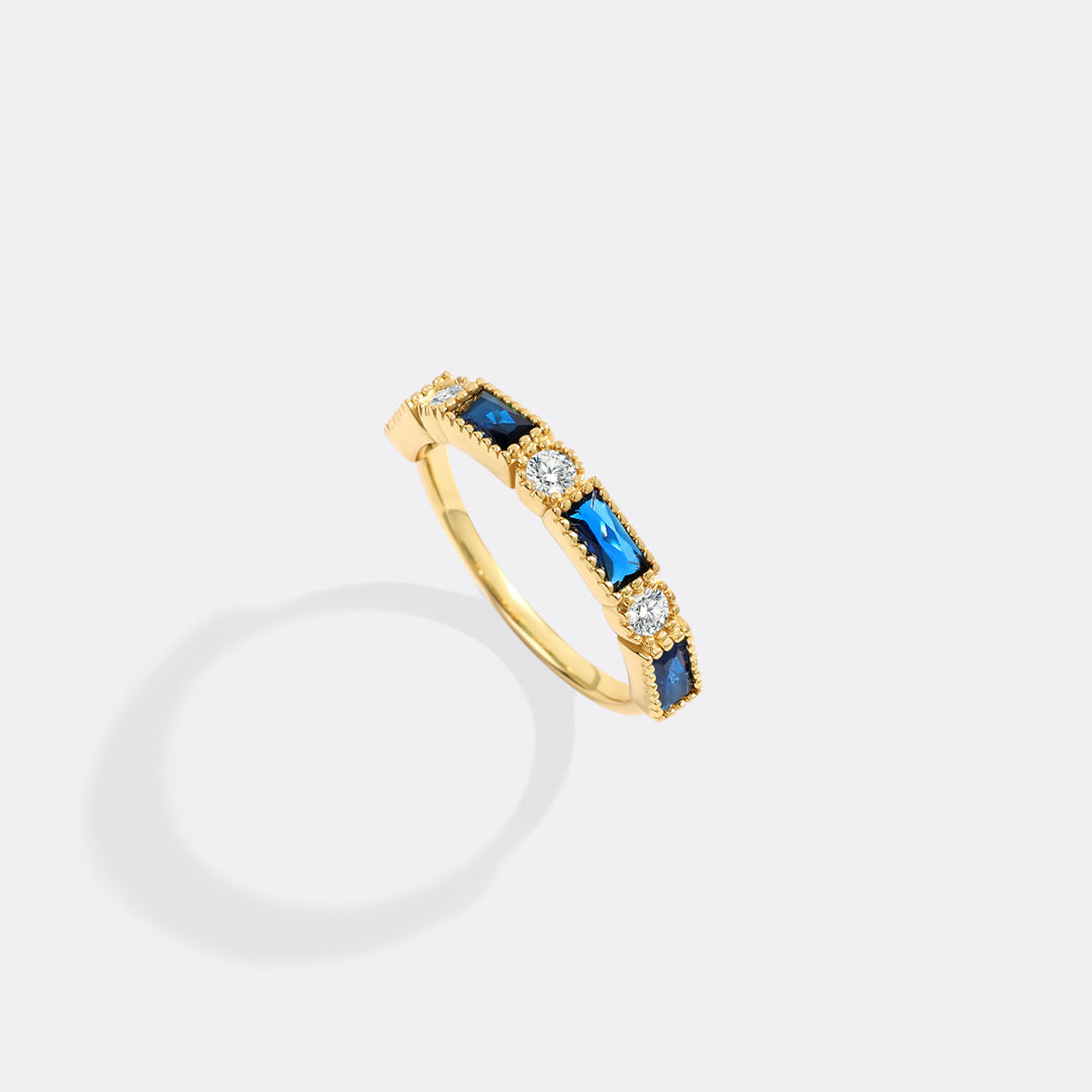 Personalized Round and Baguette Birthstone Ring