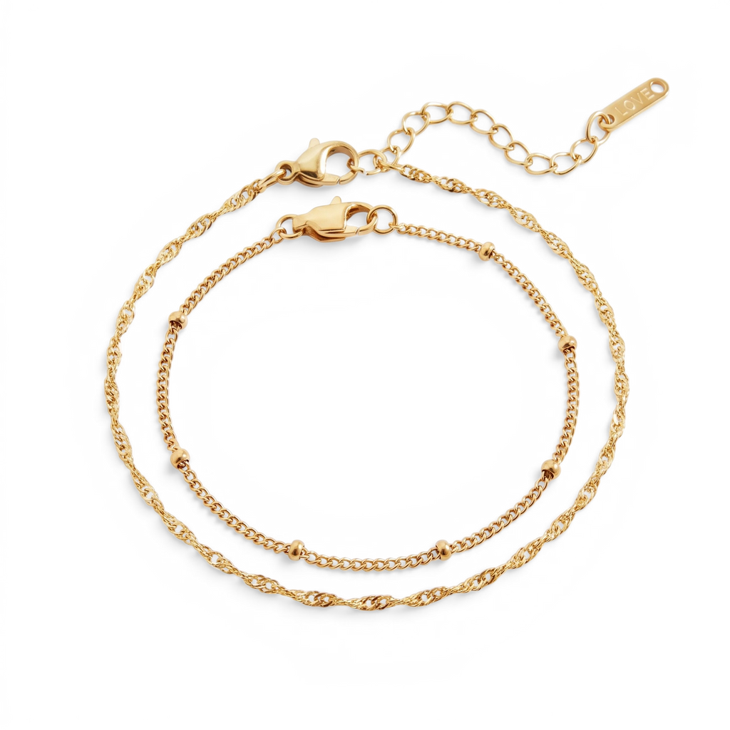 Singapore Twist and Satellite Chain Bracelet Bundle