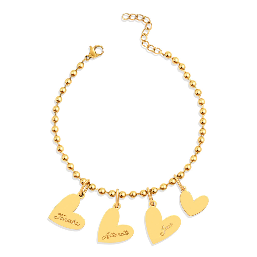Personalized Beaded Double Heart Charm Bracelet