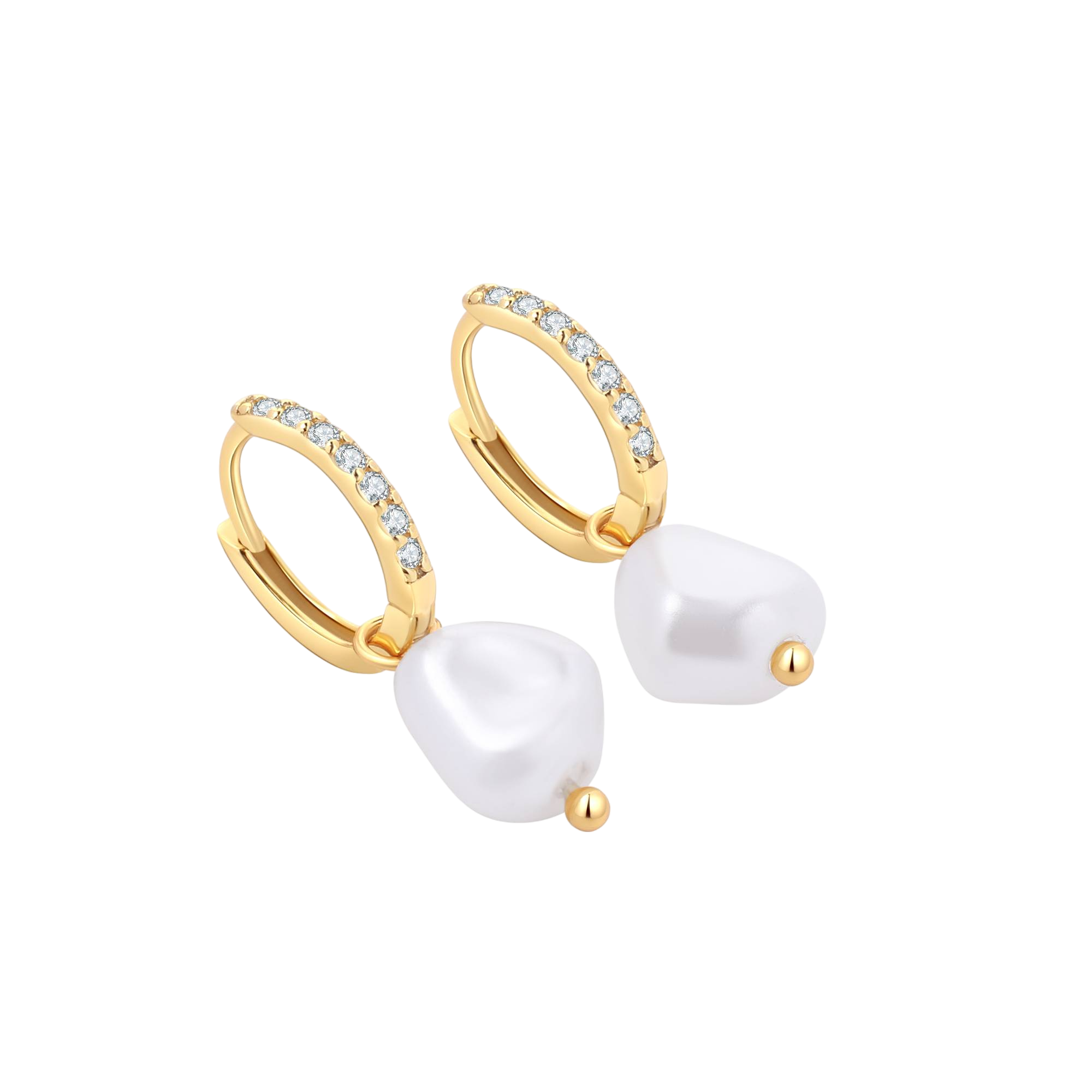 Freshwater Pearl Drop Pave Huggie Earrings