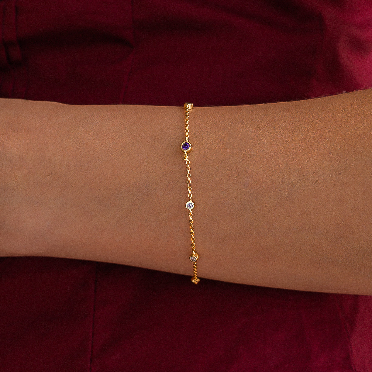 February Birthstone Station Bracelet