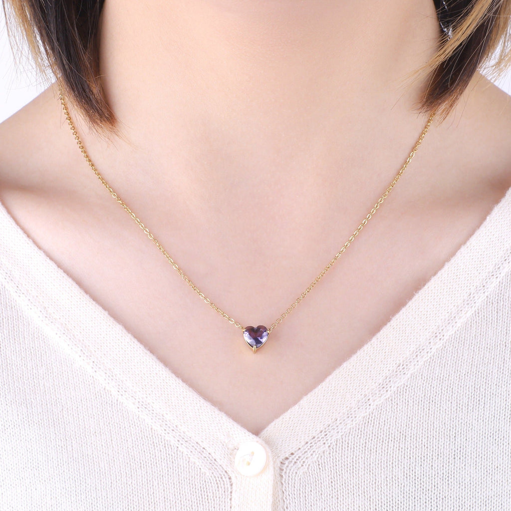 Dainty Birthstone Heart Necklace