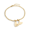 Personalized Beaded Double Heart Charm Bracelet
