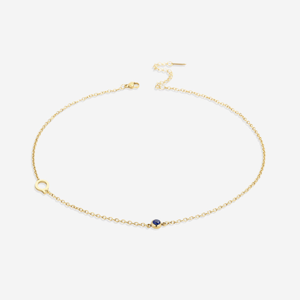 Initial Necklace with Birthstone Accent
