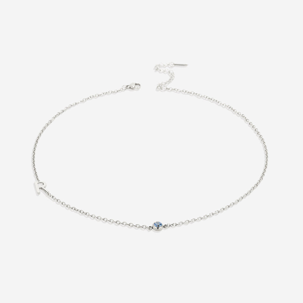 Initial Necklace with Birthstone Accent