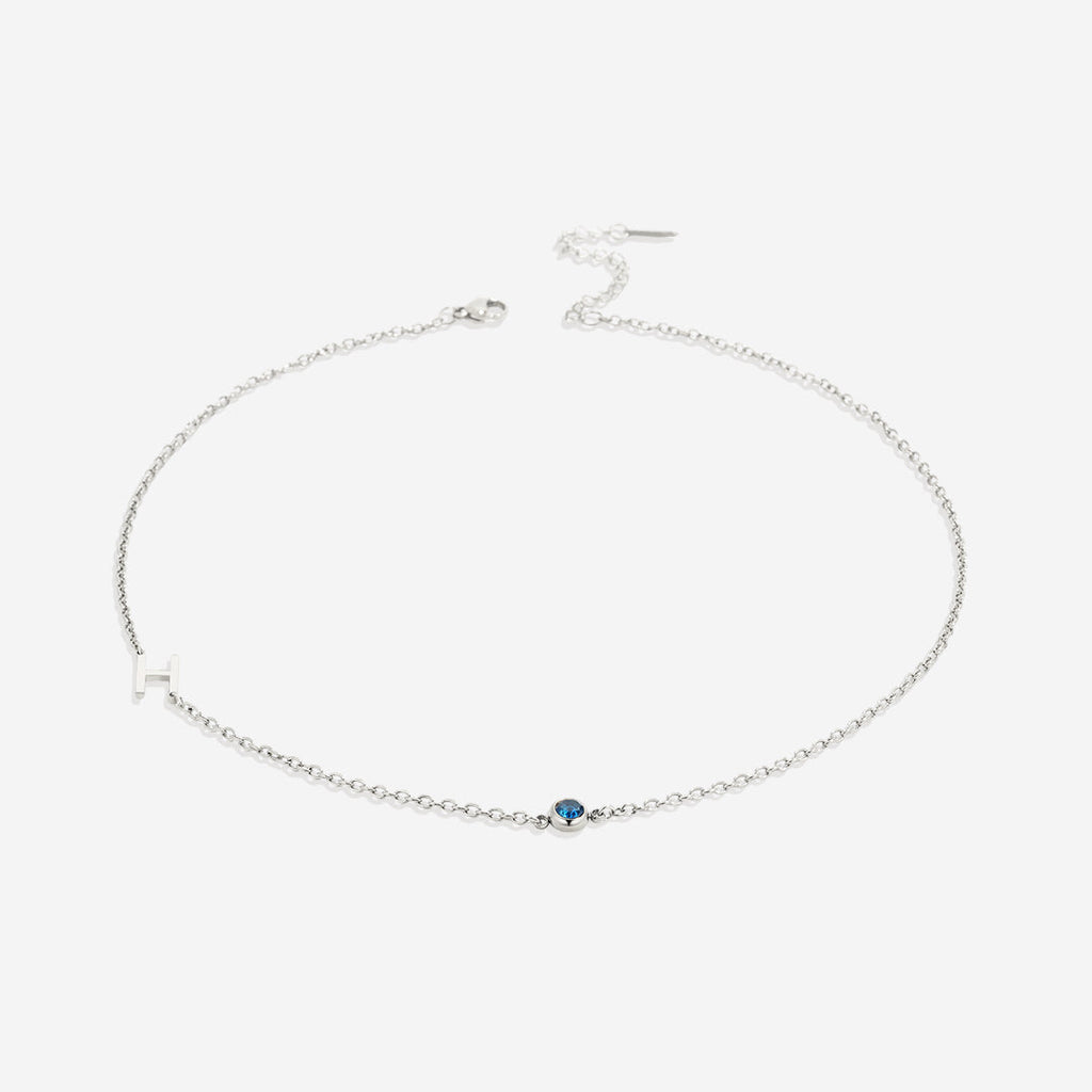 Initial Necklace with Birthstone Accent