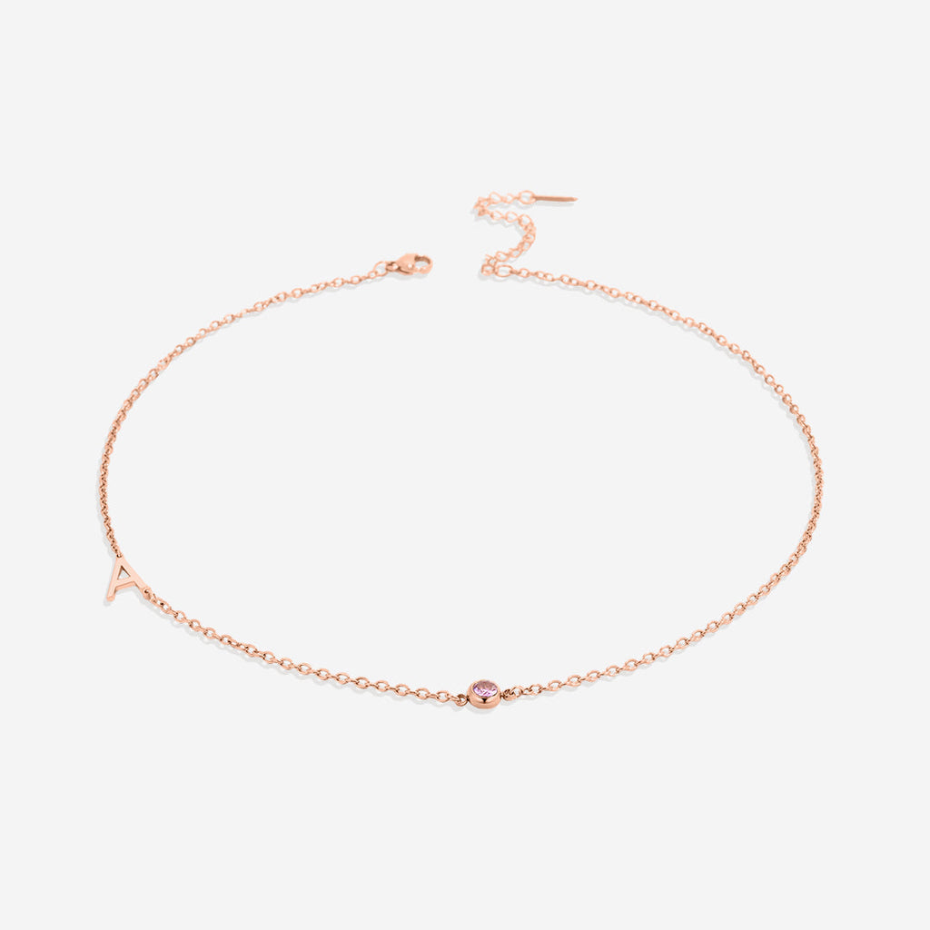 Initial Necklace with Birthstone Accent