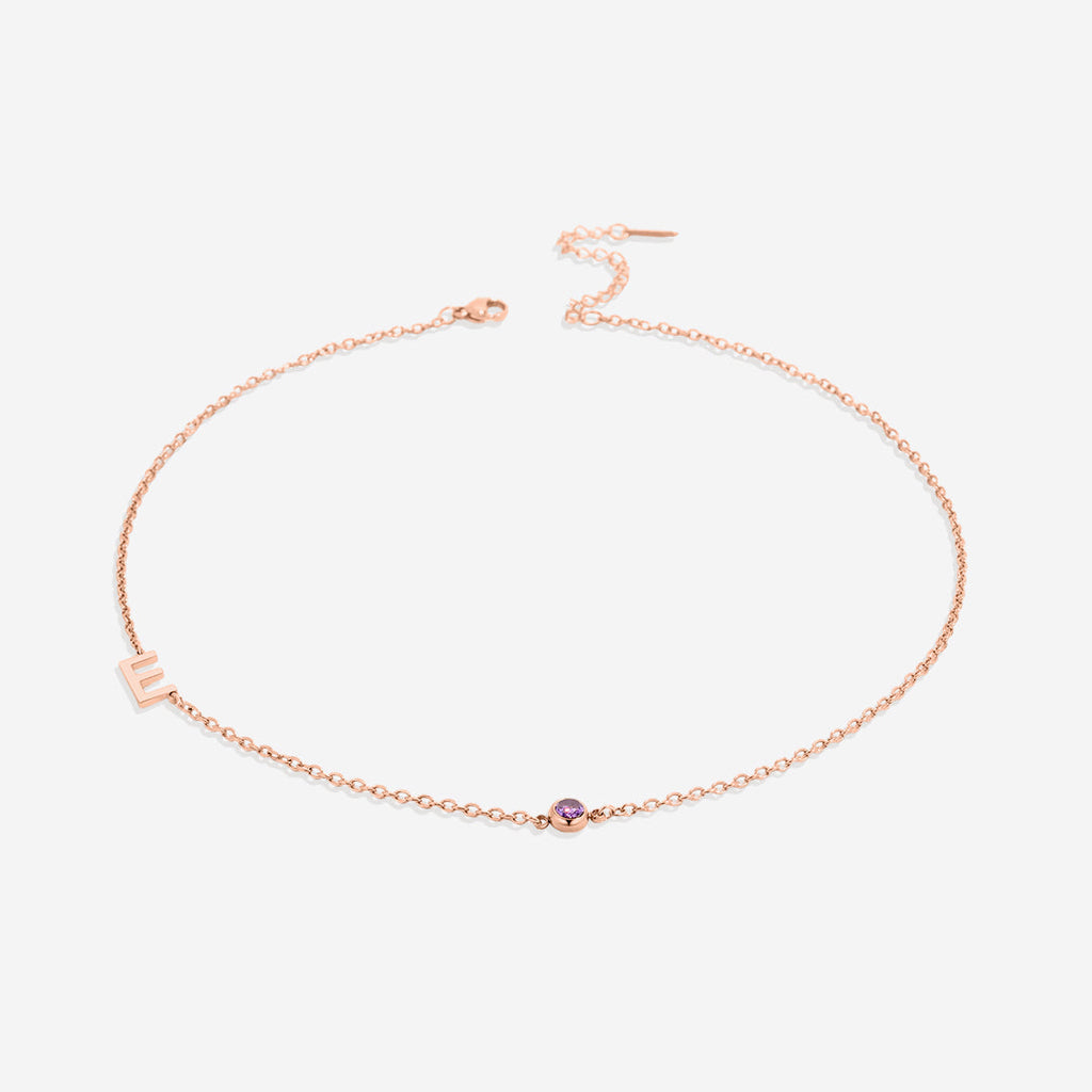 Initial Necklace with Birthstone Accent