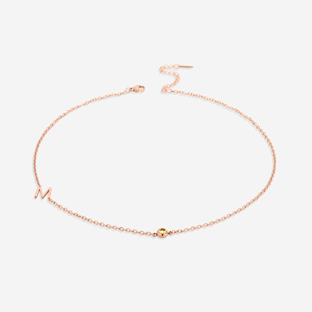 Initial Necklace with Birthstone Accent