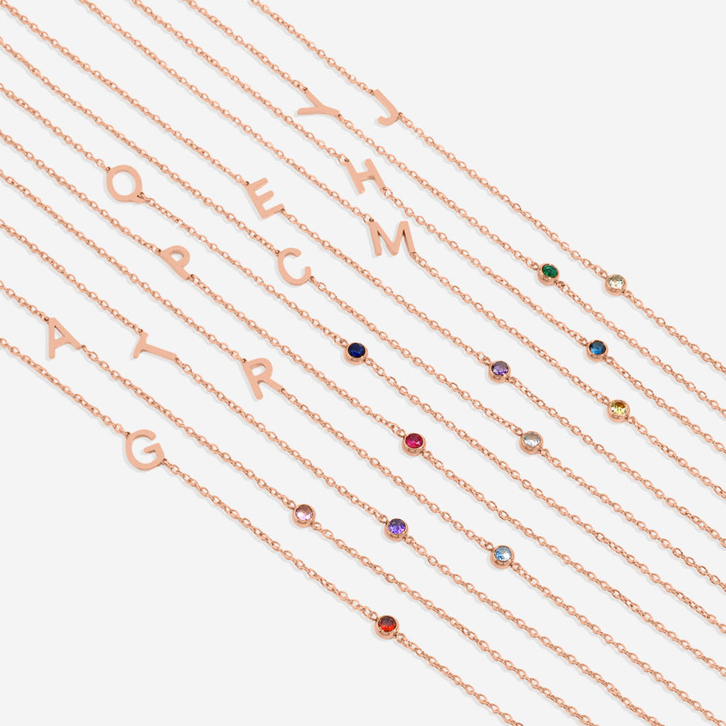 Initial Necklace with Birthstone Accent