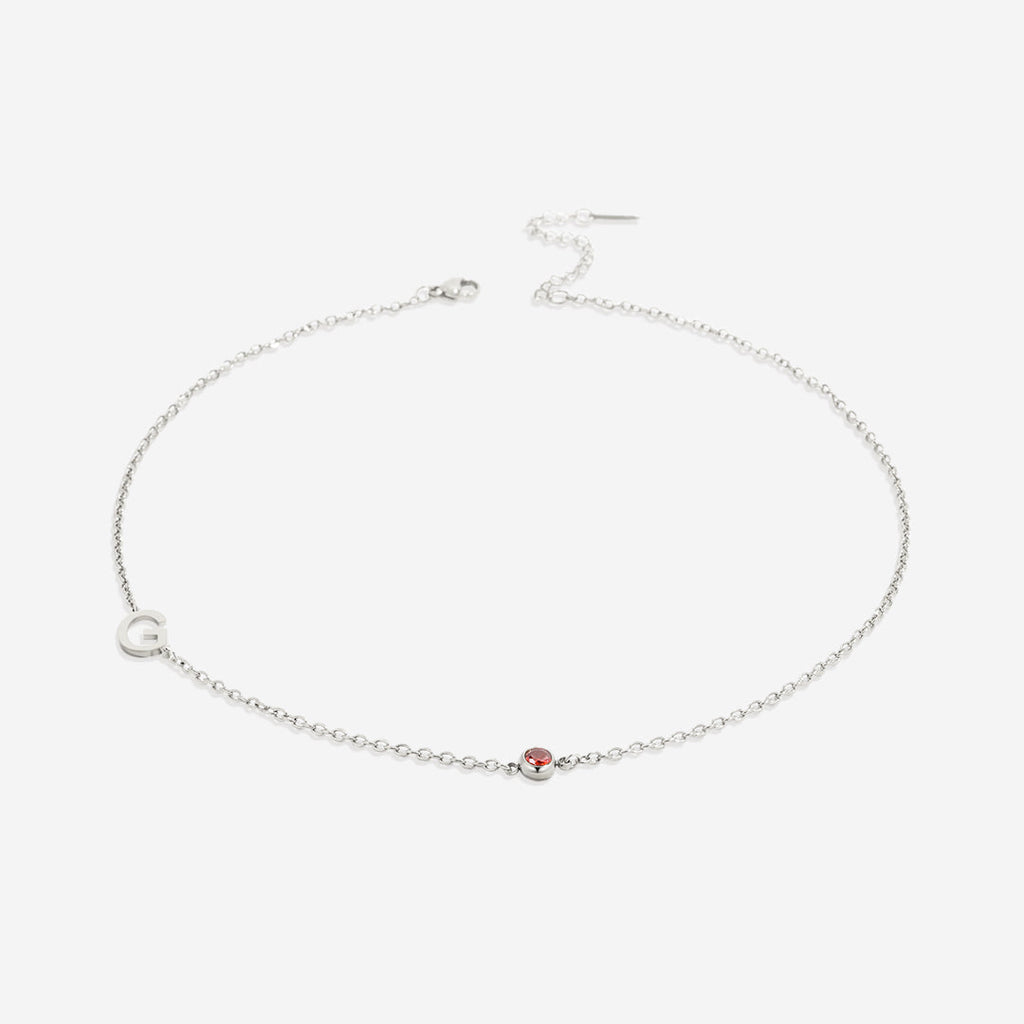 Initial Necklace with Birthstone Accent