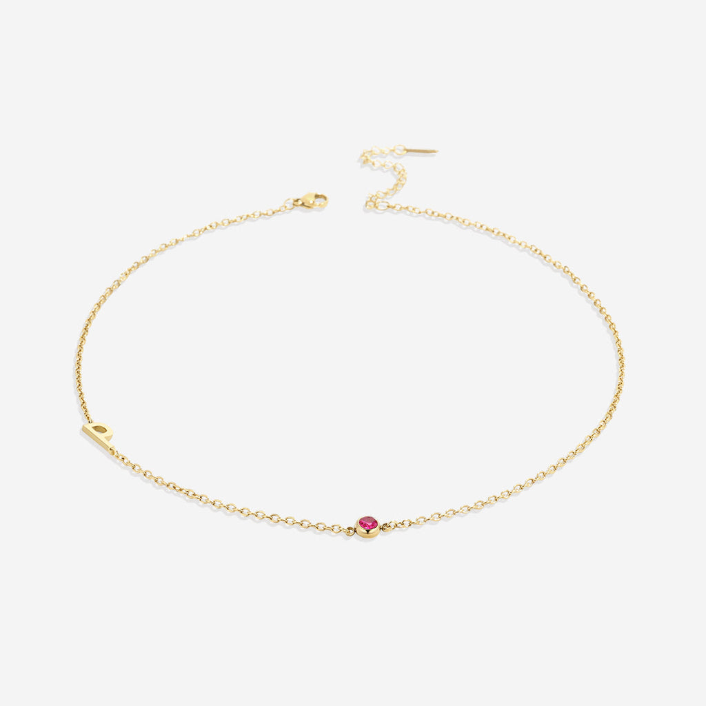 Initial Necklace with Birthstone Accent