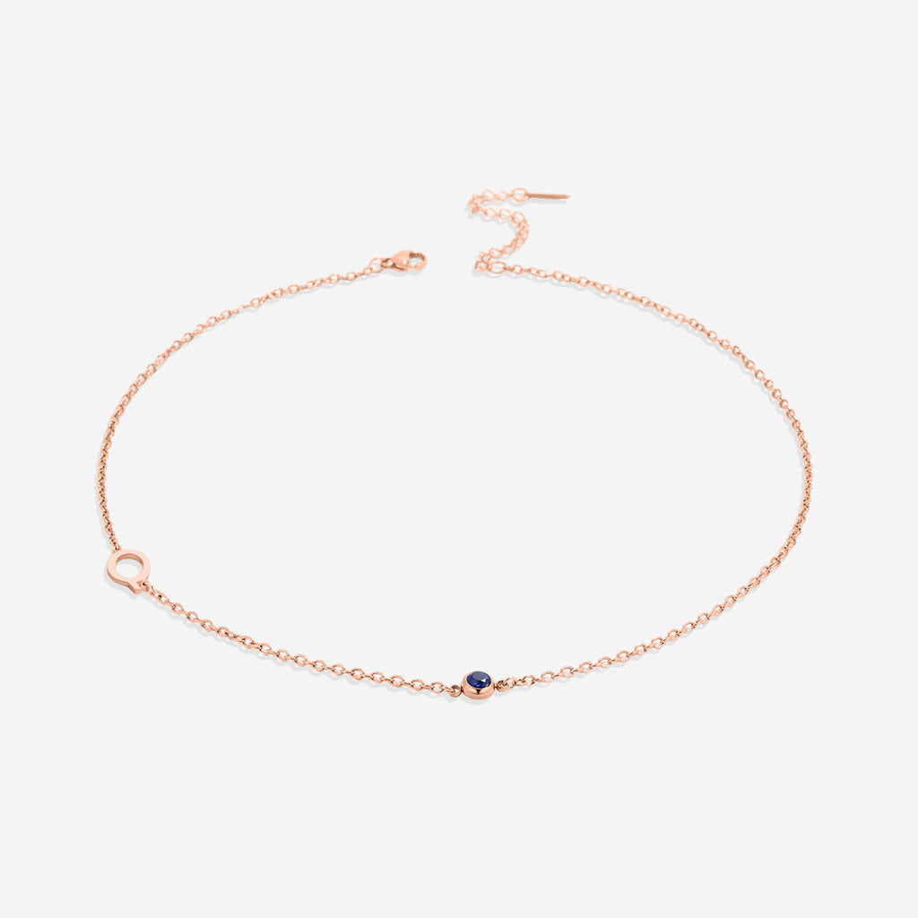 Initial Necklace with Birthstone Accent