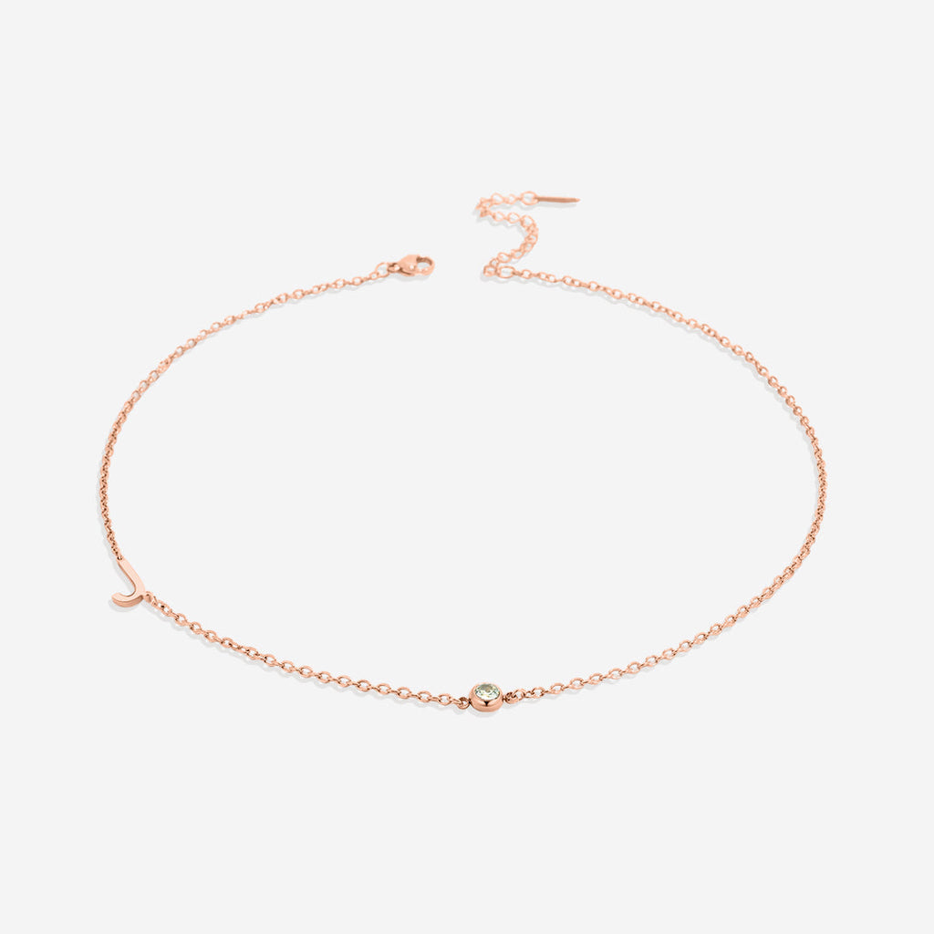 Initial Necklace with Birthstone Accent