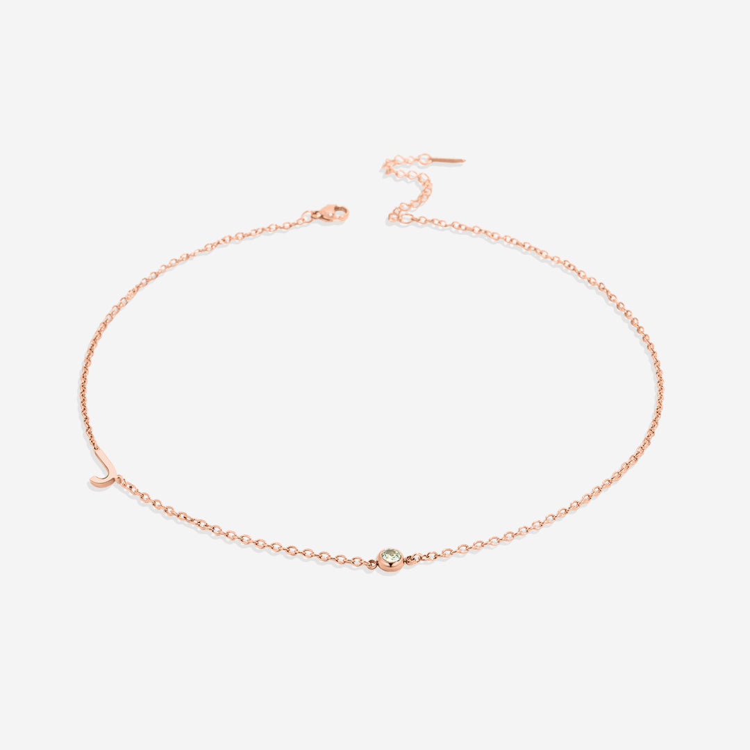 Initial Necklace with Birthstone Accent