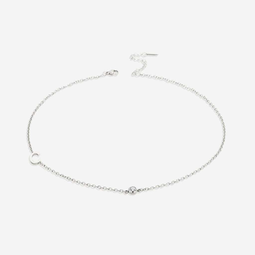 Initial Necklace with Birthstone Accent
