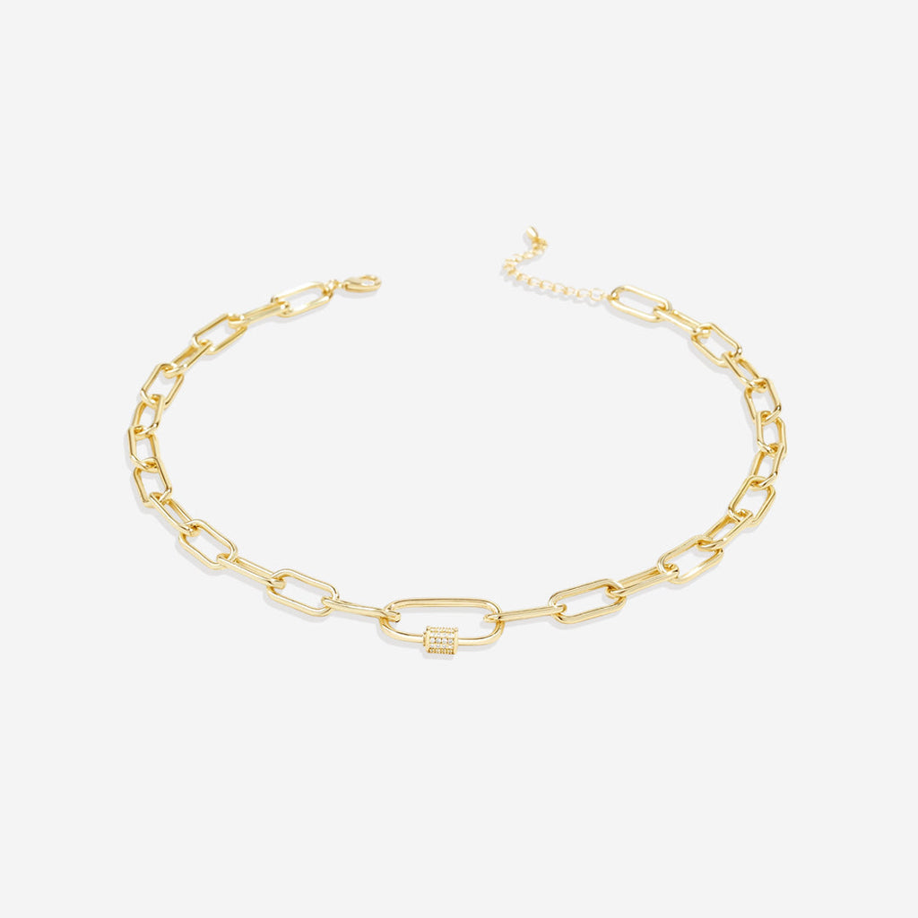 Link Chain Necklace with Pave Carabiner Clasp