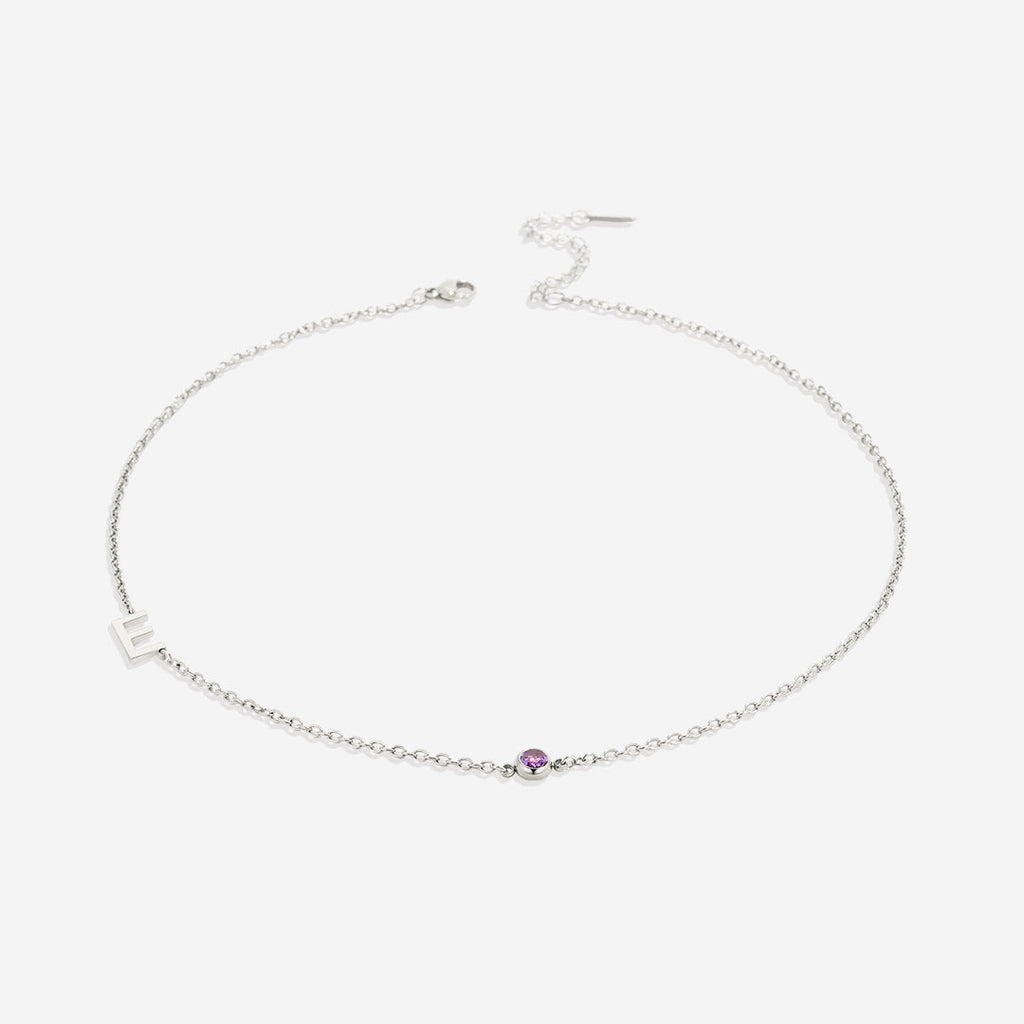 Initial Necklace with Birthstone Accent