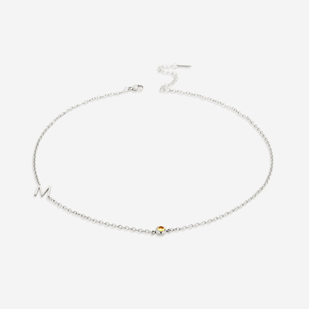 Initial Necklace with Birthstone Accent