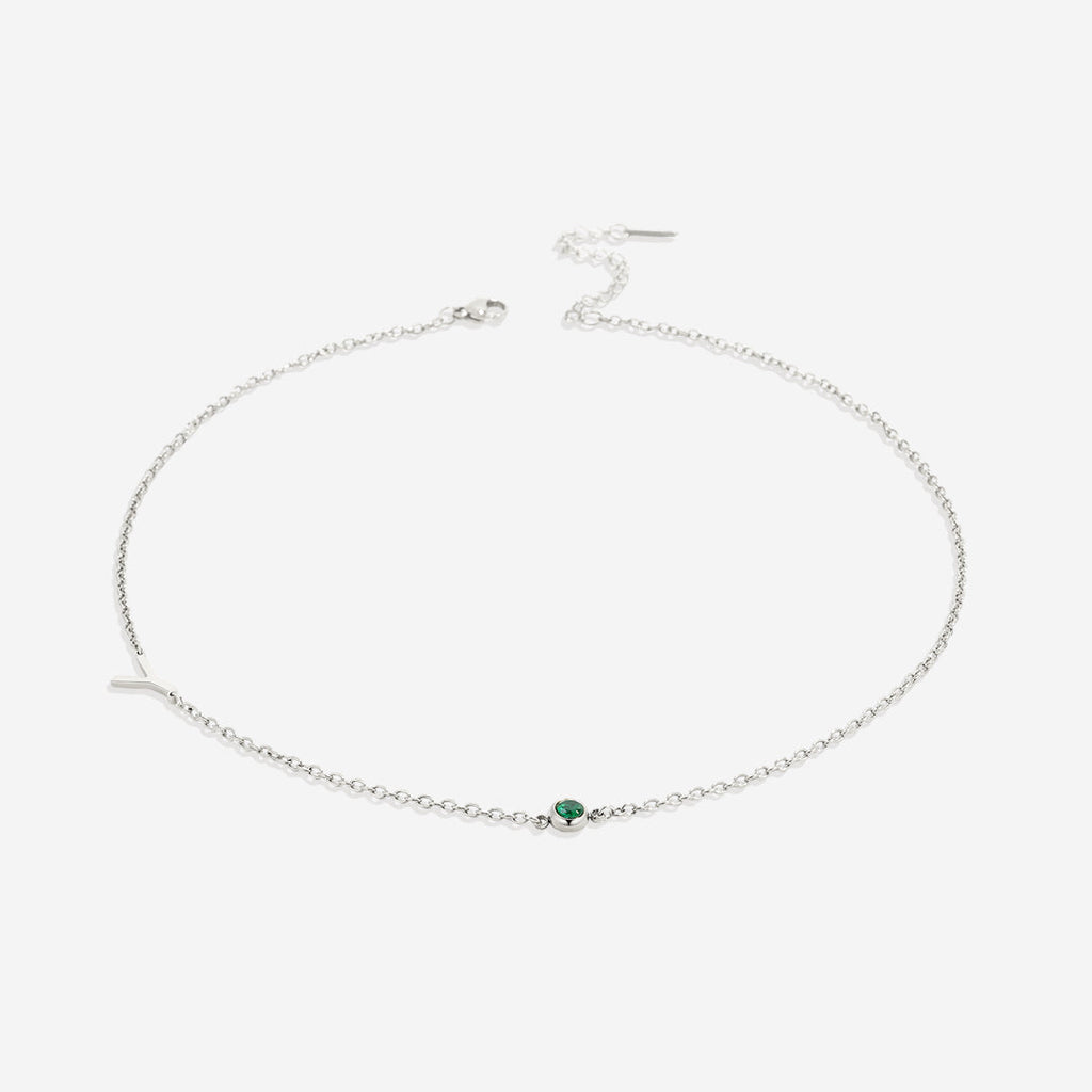 Initial Necklace with Birthstone Accent