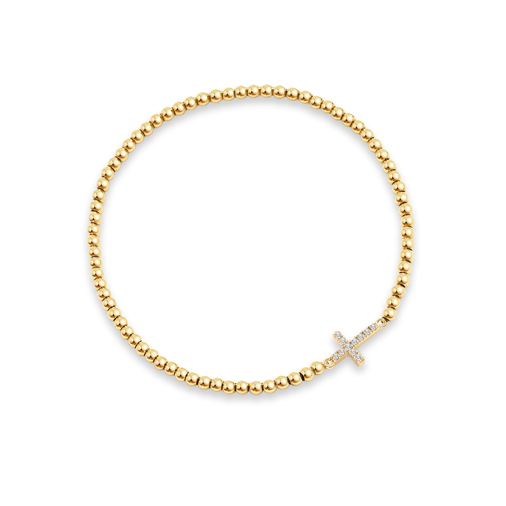 Gold Beaded Cross Stretch Bracelet
