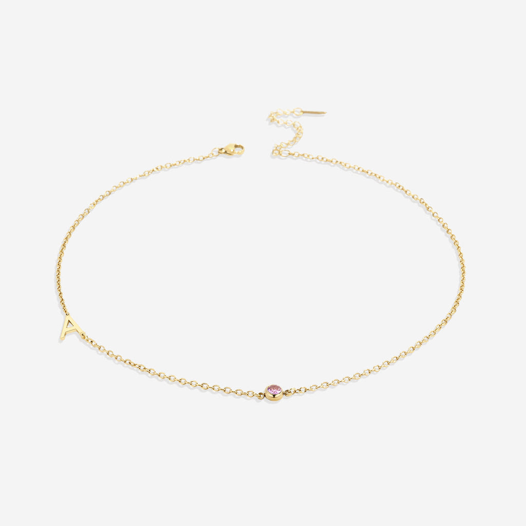 Initial Necklace with Birthstone Accent