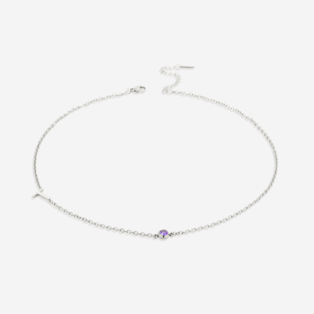 Initial Necklace with Birthstone Accent
