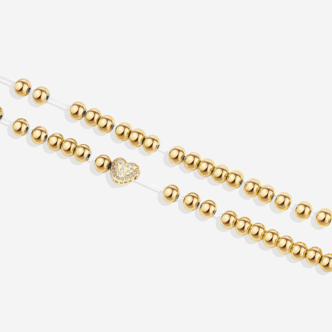Pave Heart Gold Beaded Bracelet